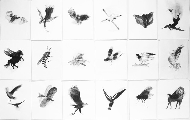 Jutta Hieret, Serie "Der geteilte Himmel", 2020, Tusche auf Papier, 50 x 40 cm